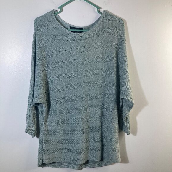 Womens Tahari Linen Knit Sweater Pullover 3/4 Dolman Sleeve Green M - Picture 1 of 7